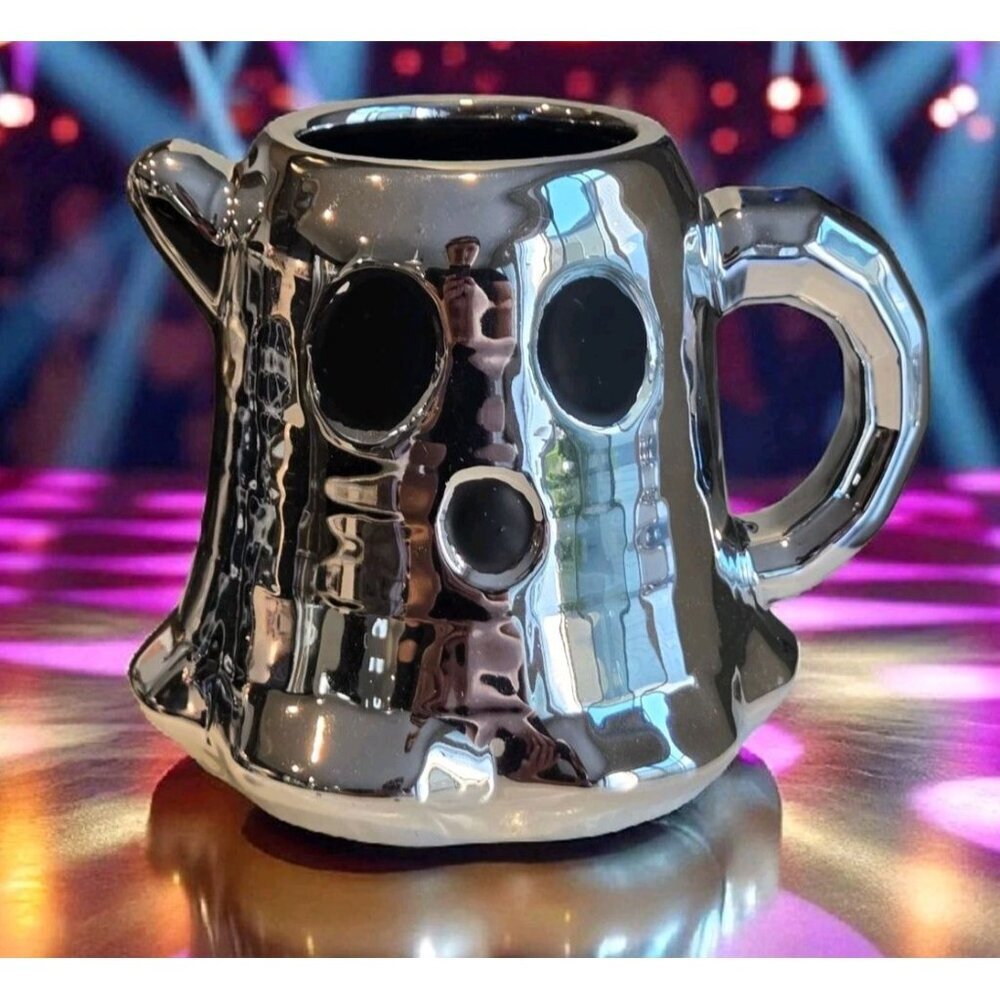 New Halloween Retro Disco Ball Silver Ghost Spooky Coffee Tea Mug